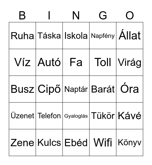 Mindennapi dolgok Bingo Card