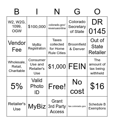 Major Tax Bingo 40 Bingo Card