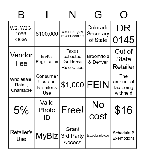 Major Tax Bingo 40 Bingo Card