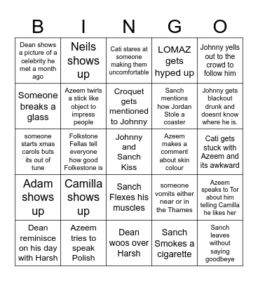 Xmas Pub Crawl Bingo Card