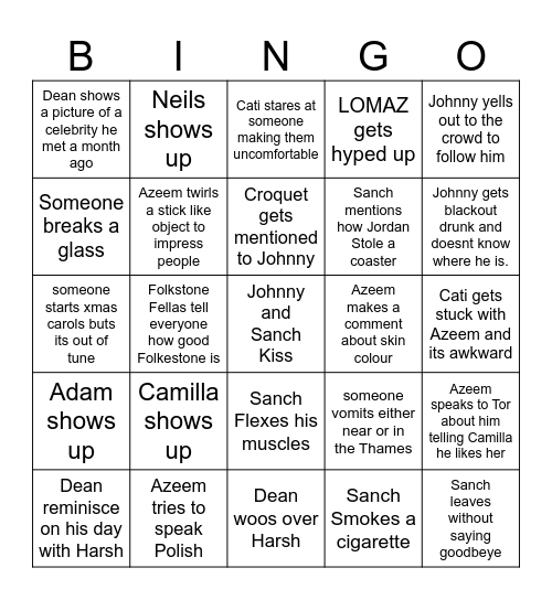 Xmas Pub Crawl Bingo Card