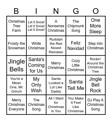 Holiday Music Bingo Card