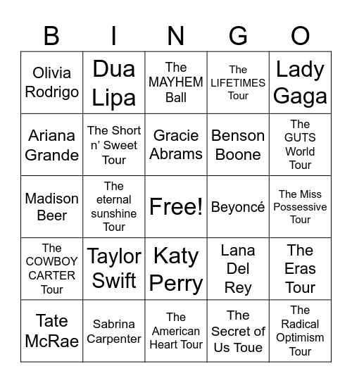 ‘15 Minutes Tour News’ Bingo Card