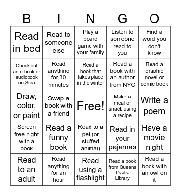 Winter Reading Bingo Card