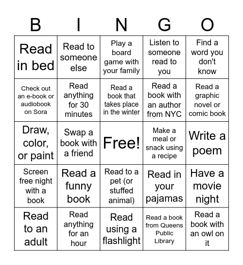 Winter Reading Bingo Card