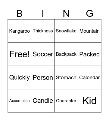 Spelling Bingo Card