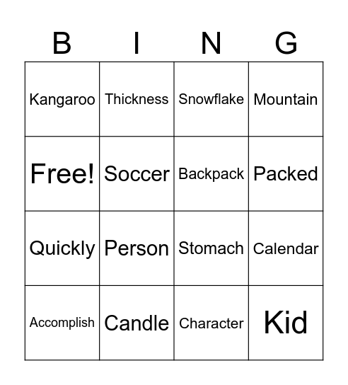 Spelling Bingo Card