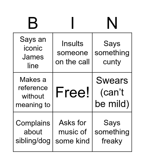 James bingo Card