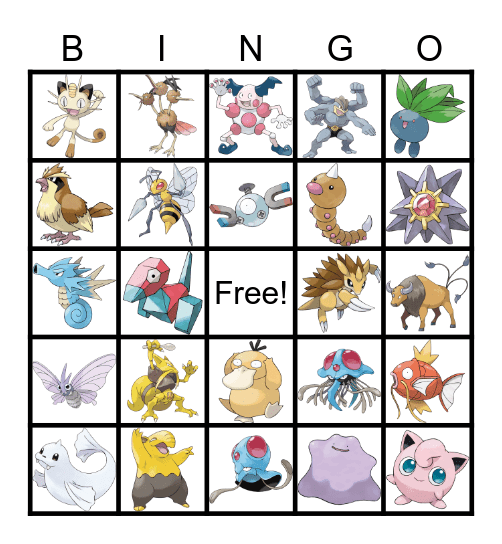 Kanto (Original) Pokemon Bingo Card