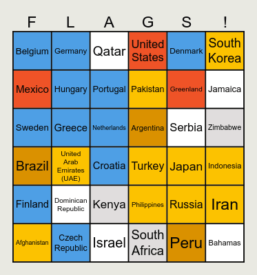 Flags of the World Bingo Card