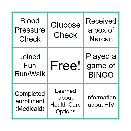Health Fair Passport Bingo Card