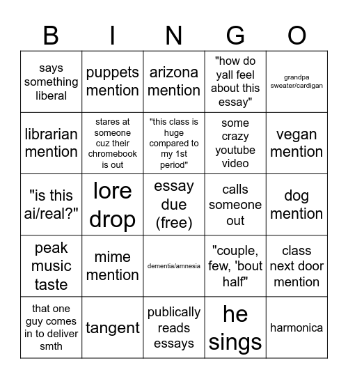 mr hanson Bingo Card
