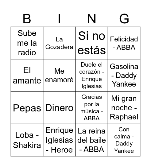 Vamos Bingo Card
