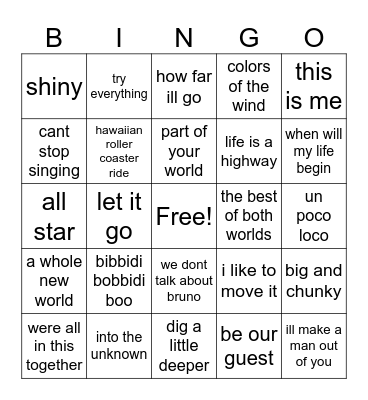 Disney Bingo Card