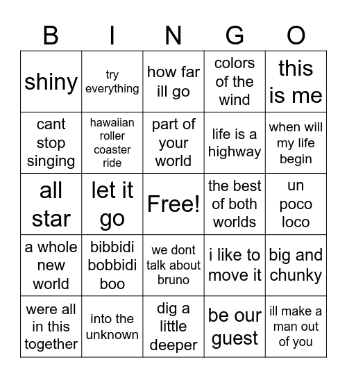 Disney Bingo Card