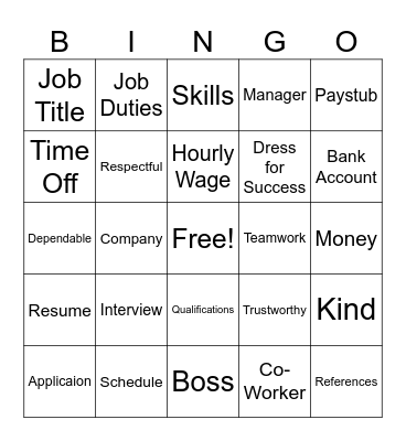 Career Bingo Card