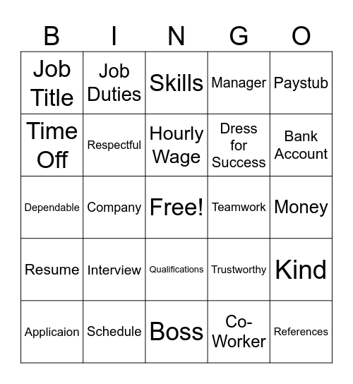 Career Bingo Card