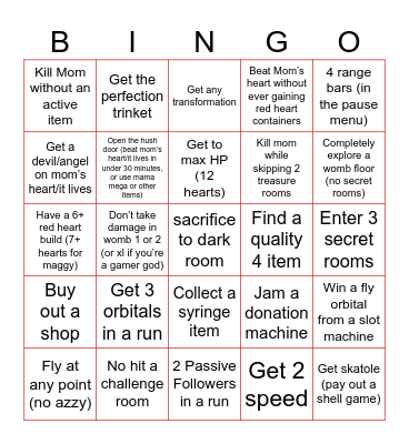 Isaac repentance bingo Card