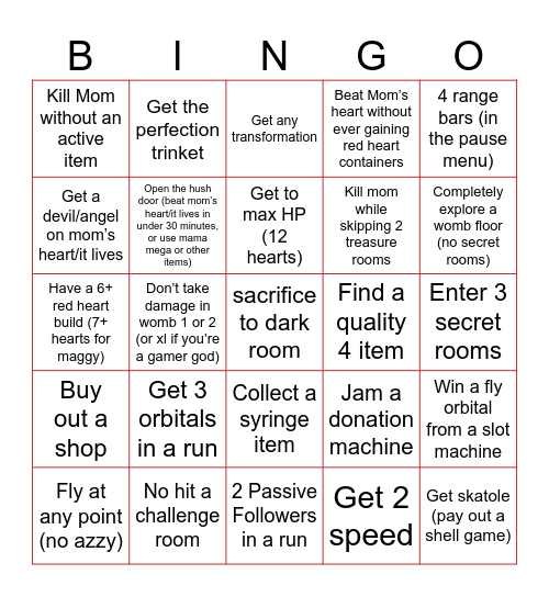 Isaac repentance bingo Card
