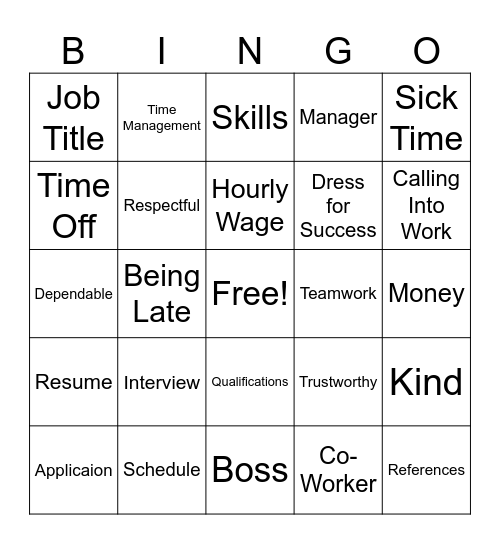 Career Bingo Card