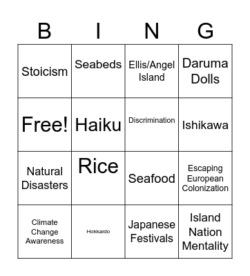Japan's Physical Geography Bingo Card