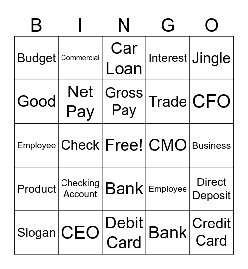 JA BizTown Bingo Card