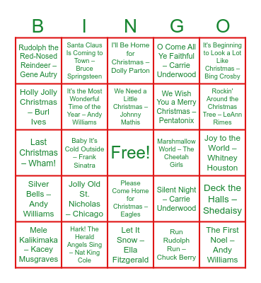 Boys Town Holiday Music Bingo! Bingo Card