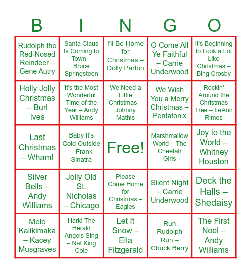 Boys Town Holiday Music Bingo! Bingo Card