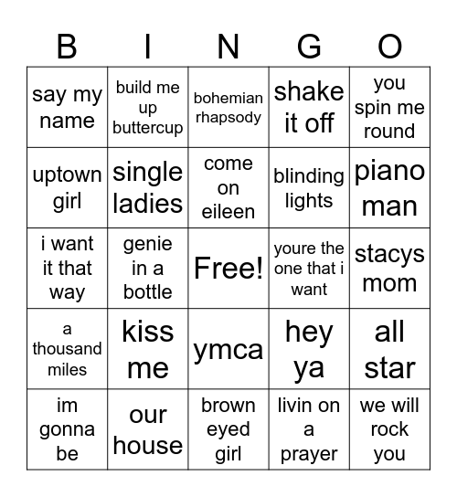 80's/90's/00's Bingo Card