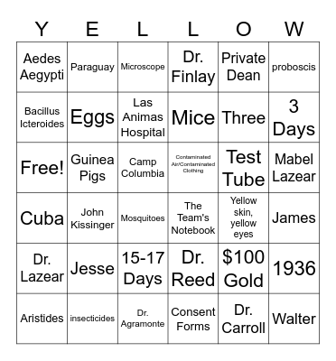 Yellow Fever Bingo Card