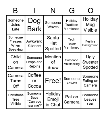 Holiday Happy Hour Bingo Card
