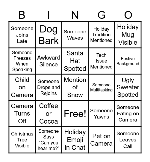 Holiday Happy Hour Bingo Card