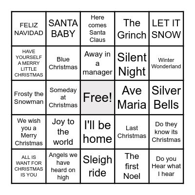 Christmas Song Bingo Card