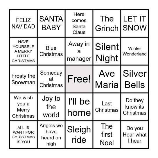 Christmas Song Bingo Card