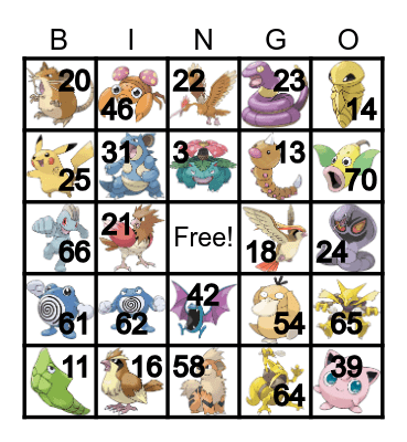 Kanto (Original) Pokemon Bingo Card
