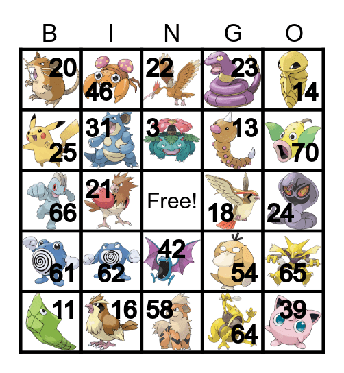 Kanto (Original) Pokemon Bingo Card