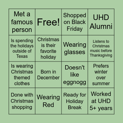 Winter Social Bingo Card