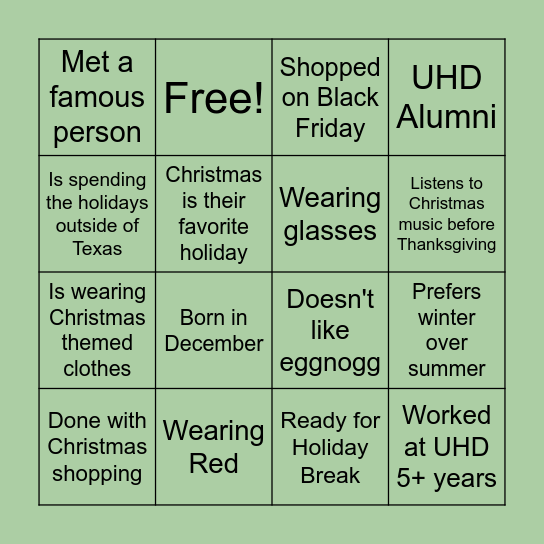 Winter Social Bingo Card