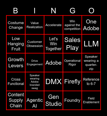 Adobe Sales Kickoff 2026 Bingo Card