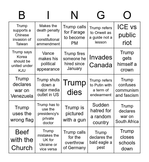 Trump Bingo Card