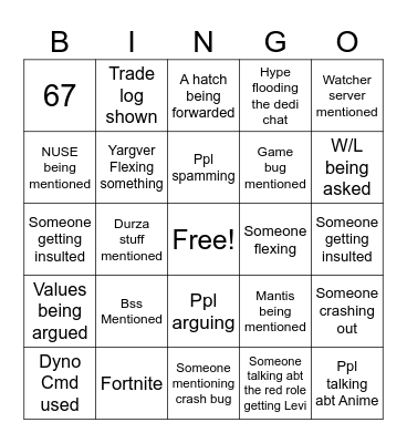 The Rumble Studios Bingo Card