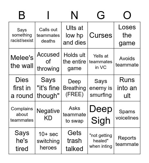 Thunder-O Bingo Card
