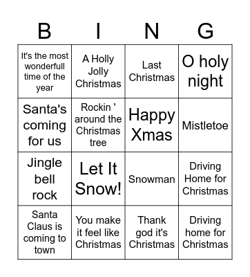 Kerstliedjes Bingo Card