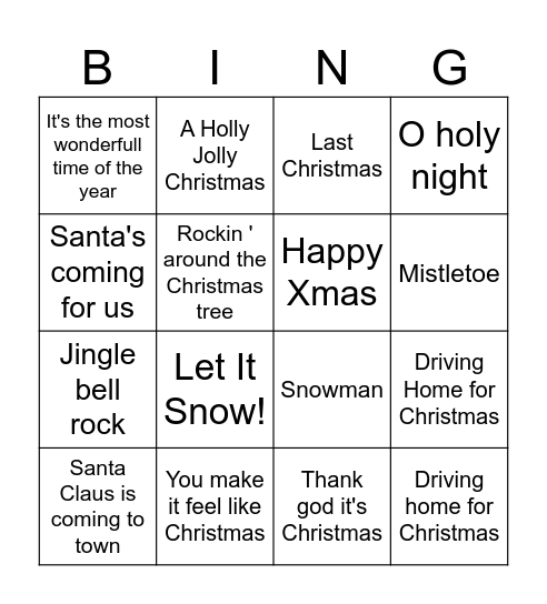 Kerstliedjes Bingo Card