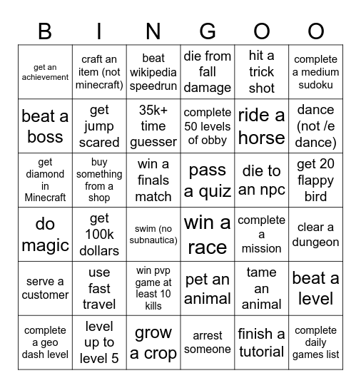 Bingo! Bingo Card