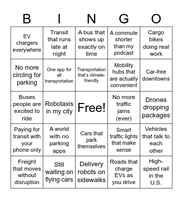 The New Year of Mobility Bingo Card