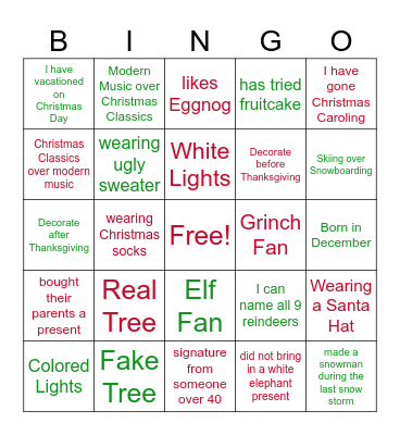 Calvary Christmas Bingo Card