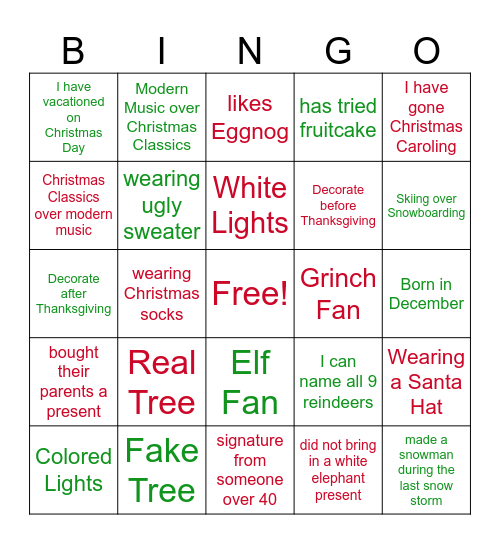 Calvary Christmas Bingo Card