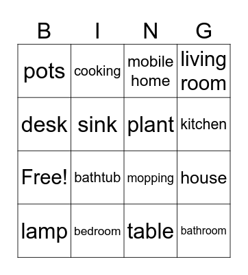 Unit 2 My Home Bingo Card