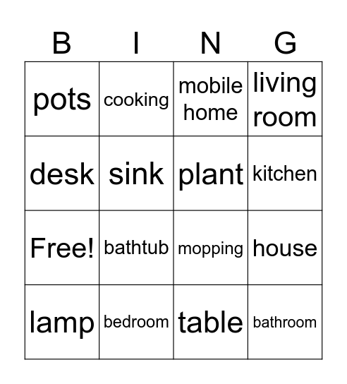Unit 2 My Home Bingo Card